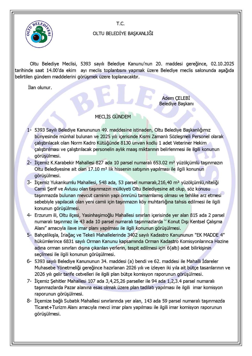 2025 EKİM AYI MECLİS GÜNDEMİ
